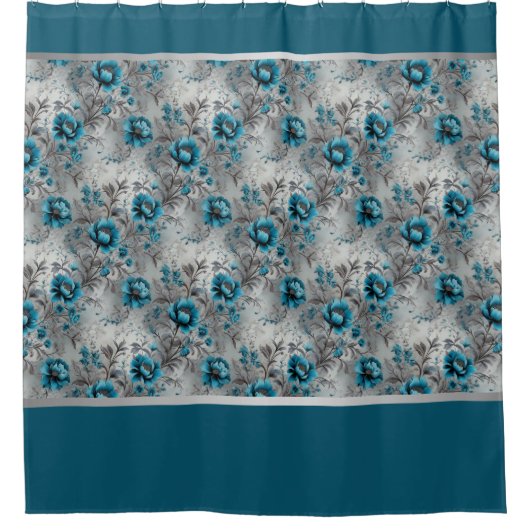 Aquamariner blauer floraler Duschvorhang (Vorderseite)