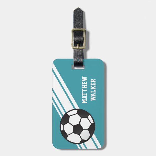 Aquamariner blauer Fußball Stripes Gepäckanhänger (Vorderseite vertikal)