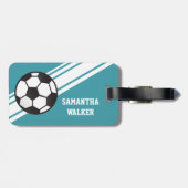 Aquamariner blauer Fußball Stripes Gepäckanhänger (Rückseite horizontal)
