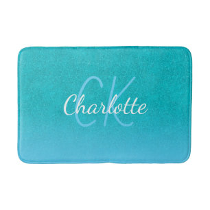 Aquamariner blauer Glitzer Aqua-Sea-Green-Monogram Badematte