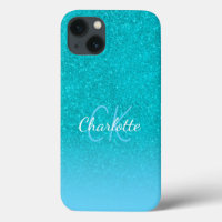 Aquamariner blauer Glitzer Aqua-Sea-Green-Monogram