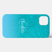 Aquamariner blauer Glitzer Aqua-Sea-Green-Monogram Case-Mate iPhone Hülle (Rückseite (Horizontal))