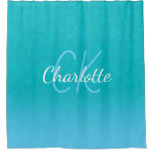 Aquamariner blauer Glitzer Aqua-Sea-Green-Monogram Duschvorhang (Vorderseite)