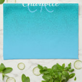 Aquamariner blauer Glitzer Aqua-Sea-Green-Monogram Geschirrtuch (Gefaltet)