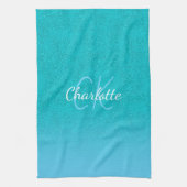 Aquamariner blauer Glitzer Aqua-Sea-Green-Monogram Geschirrtuch (Vertikal)