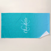 Aquamariner blauer Glitzer Aqua-Sea-Green-Monogram Strandtuch (Vorderseite)