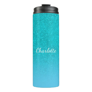 Aquamariner blauer Glitzer Aqua-Sea-Green-Monogram Thermosbecher