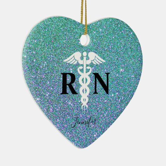 Aquamariner blauer Glitzer für Krankenschwester Keramik Ornament (Rechts)