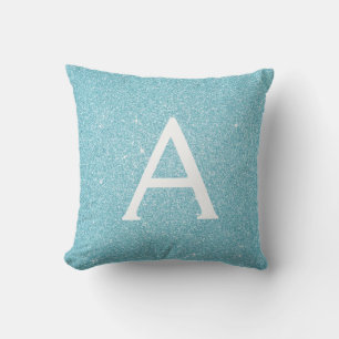 Aquamariner blauer Glitzer Monogramm Name und Anfa Kissen