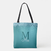 Aquamariner blauer Glitzer Monogramm Personalisier Tasche (Rückseite)