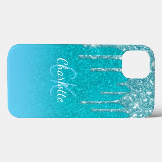 Aquamariner blauer Glitzer Tropfen Aquarell Case-Mate iPhone Hülle (Rückseite (Horizontal))