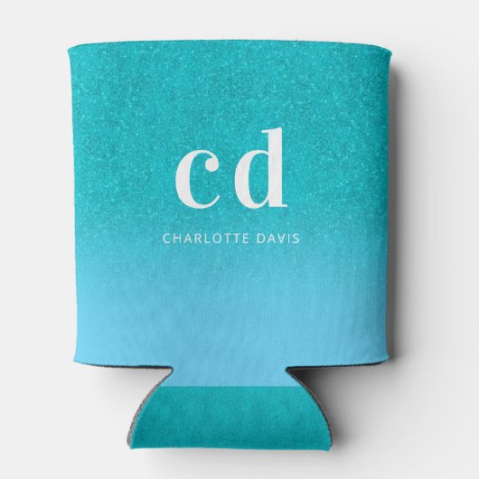 Aquamariner blauer Glitzer Tropfen Aquarell Dosenkühler (Rückseite)