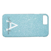 Aquamariner blauer Glitzer und Sparkle Monogramm Case-Mate iPhone Hülle (Rückseite (Horizontal))