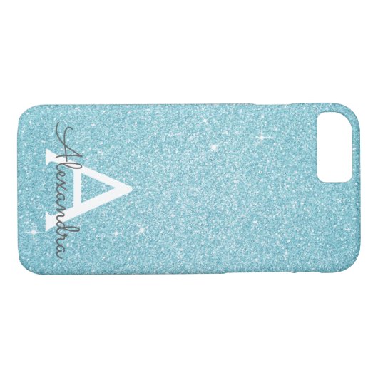 Aquamariner blauer Glitzer und Sparkle Monogramm Case-Mate iPhone Hülle (Rückseite (Horizontal))