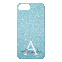 Aquamariner blauer Glitzer und Sparkle Monogramm