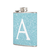Aquamariner blauer Glitzer und Sparkle Monogramm Flachmann (Links)