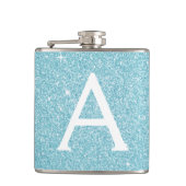 Aquamariner blauer Glitzer und Sparkle Monogramm Flachmann (Vorderseite)