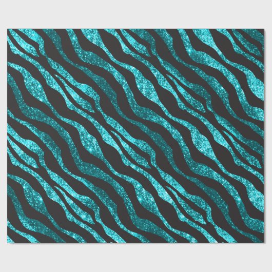Aquamariner blauer Glitzer Zebra Print Geschenkpapier (Flach)