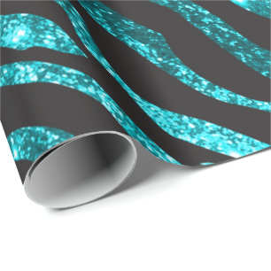 Aquamariner blauer Glitzer Zebra Print Geschenkpapier