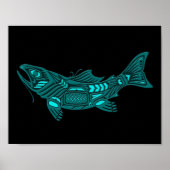 Aquamariner Blauer Haida-Geist-Fisch auf Schwarz Poster (Vorne)