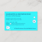 Aquamariner blauer Hund Katze Groomer Kinderpflege Visitenkarte (Rückseite)