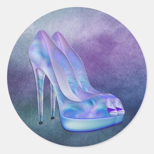 Aquamariner Blauer Lavendel Lila High Heel Schuber Runder Aufkleber (Vorderseite)