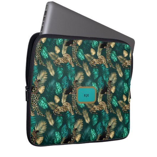 "Aquamariner blauer Leopard" - Notebookgehäuse Laptopschutzhülle (Vorne Rechts)