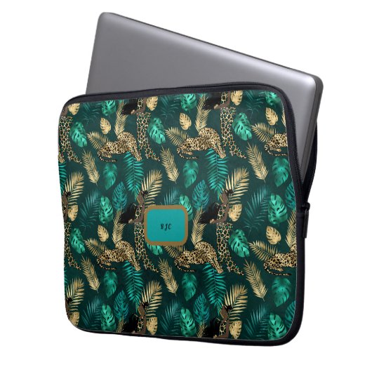 "Aquamariner blauer Leopard" - Notebookgehäuse Laptopschutzhülle (Vorderseite Links)