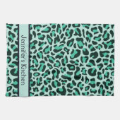 Aquamariner Blauer Leopard Print Retro Küchentüche Geschirrtuch (Horizontal)