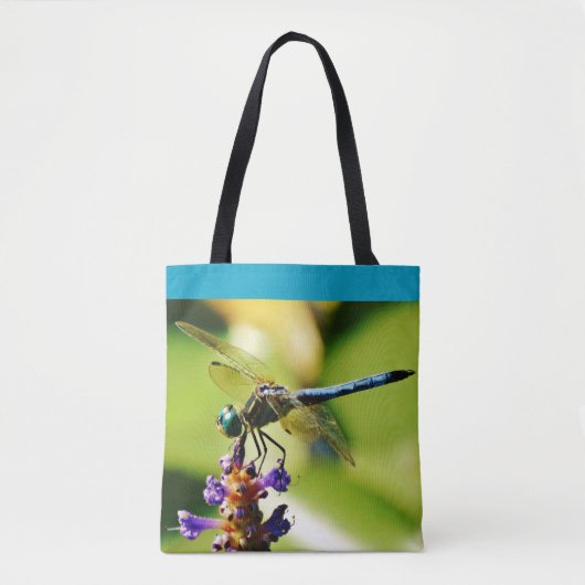 Aquamariner blauer Libellenblumenteich mit Name Tasche (Vorderseite)