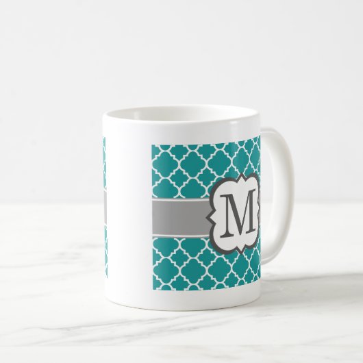 Aquamariner blauer Monogramm-Buchstabe M Kaffeetasse (VorderseiteRechts)