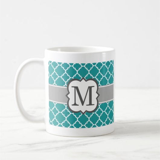 Aquamariner blauer Monogramm-Buchstabe M Kaffeetasse (Links)