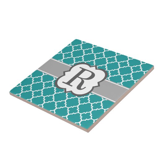 Aquamariner blauer Monogramm-Buchstabe R Fliese (Seite)