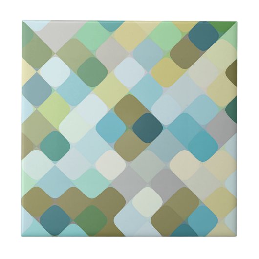 Aquamariner Blauer Ocker Senf Gelbe Runde Quadrate Fliese (Vorderseite)