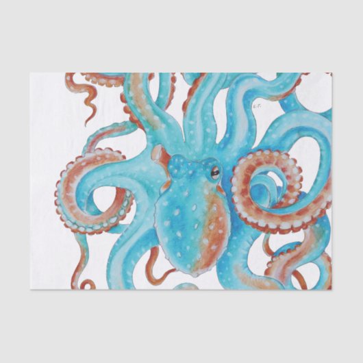 Aquamariner Blauer Oktopus Wasserfarbe Seidenpapier (Vorderseite)