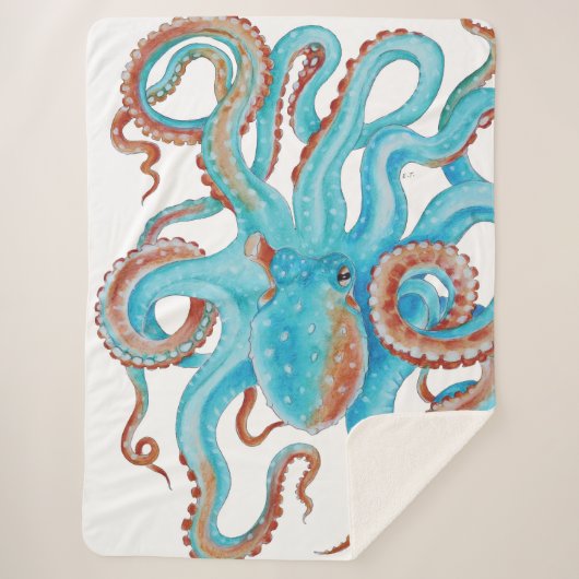 Aquamariner Blauer Oktopus Wasserfarbe Sherpadecke (Vorderseite)