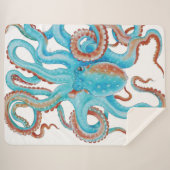 Aquamariner Blauer Oktopus Wasserfarbe Sherpadecke (Vorderseite (Horizontal))