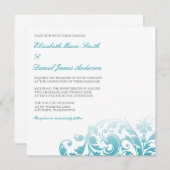 Aquamariner blauer Ombre blühen Strudel-Hochzeit Einladung (Vorne/Hinten)