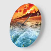 Aquamariner Blauer Ozean Surf Orange Sonnenunterga Große Wanduhr (Winkel)