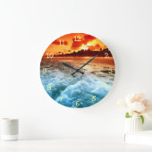 Aquamariner Blauer Ozean Surf Orange Sonnenunterga Große Wanduhr (Zuhause)