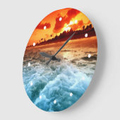 Aquamariner Blauer Ozean Surf Orange Sonnenunterga Große Wanduhr (Winkel)