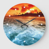 Aquamariner Blauer Ozean Surf Orange Sonnenunterga Große Wanduhr (Vorderseite)