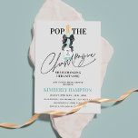 Aquamariner blauer Pop Das Champagner-Brautparty Einladung<br><div class="desc">Pop Der Champagner,  den sie ihren Nachnamen ändert! Feiern Sie die zukünftige Braut,  während sie ein neues Kapitel beginnt! Lassen Sie sich von einem raffinierten Brautparty mit einer atemberaubenden aquamarinen Blau-,  Gold- und Schwarz-Farbpalette mit einer luxuriösen Champagnerflasche verzaubern. Lasst uns ein Glas zur Feier der demnächst kommenden Frau ziehen!</div>