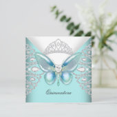 Aquamariner Blauer Schmetterling Tiara Quinceanera Einladung (Stehend Vorderseite)