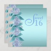 Aquamariner Blauer Schneeflocken 16 . Geburtstag G Einladung (Vorne/Hinten)