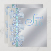 Aquamariner Blauer Schneeflocken 16 . Geburtstag G Einladung (Vorne/Hinten)