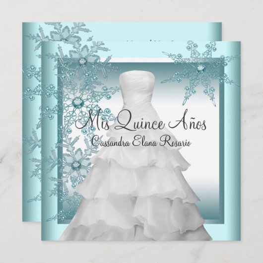 Aquamariner Blauer Schneeflocken Winter Wunderland Einladung (Vorne/Hinten)