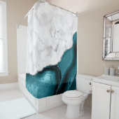 Aquamariner blauer Silberstreifen aus weißem Marmo Duschvorhang (Beispiel)