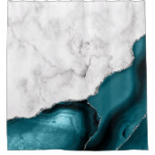 Aquamariner blauer Silberstreifen aus weißem Marmo Duschvorhang (Vorderseite)