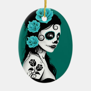 Aquamariner blauer Tag des toten Keramikornament